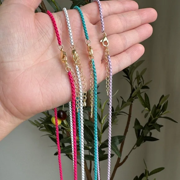14k Plated Enameled Colorful Chain Necklaces - Picture 4 of 11